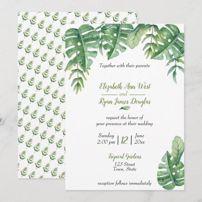 Einladung zur Hochzeit im tropischen botanischen G (Vorne/Hinten)