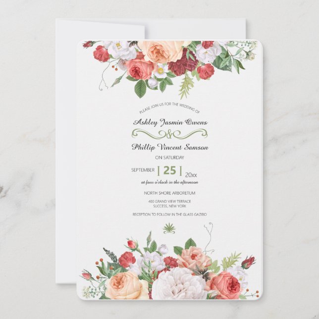 Einladung zur Hochzeit im Vintagen Garten (Vorderseite)
