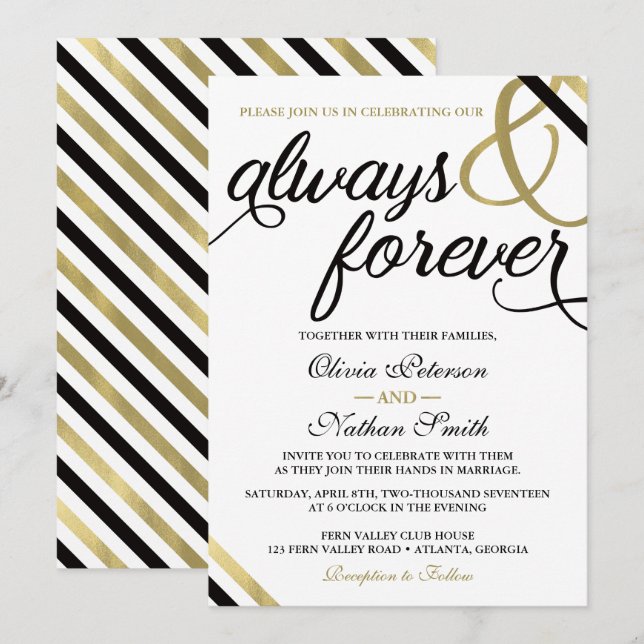 Einladung zur Hochzeit, immer & für immer, schwarz (Vorne/Hinten)