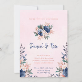 Einladung zur Hochzeit in Blau und Rosa