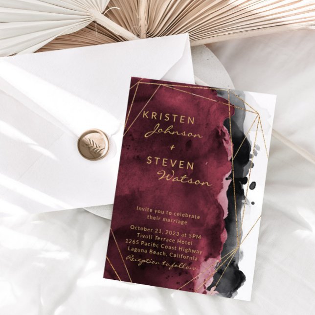 Einladung zur Hochzeit in Burgund Black & Gold (Von Creator hochgeladen)