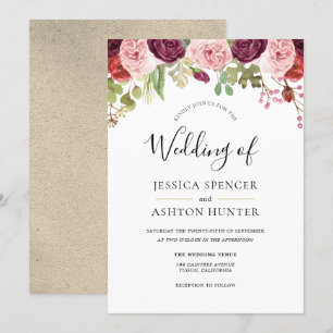 Einladung zur Hochzeit in Burgund Blush & Gold