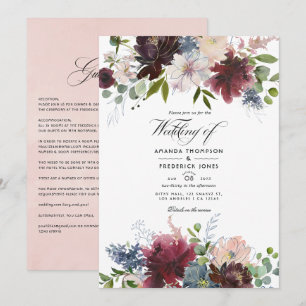 Einladung zur Hochzeit in Burgund, Navy und Blush