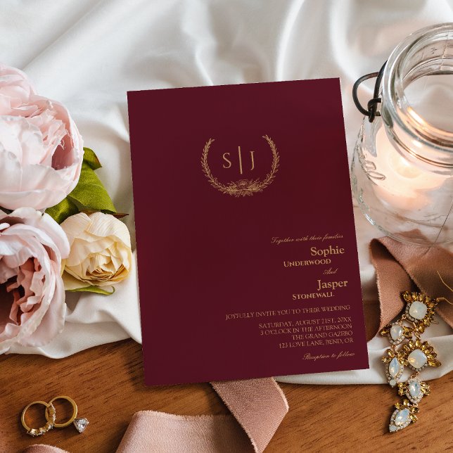 Einladung zur Hochzeit in Burgundy Gold Floral Mon (Von Creator hochgeladen)