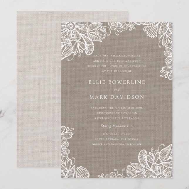 Einladung zur Hochzeit in Burlap und Lace (Vorne/Hinten)
