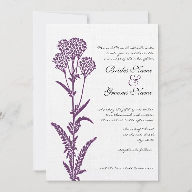 Einladung zur Hochzeit in der lila Blume (Vorderseite)