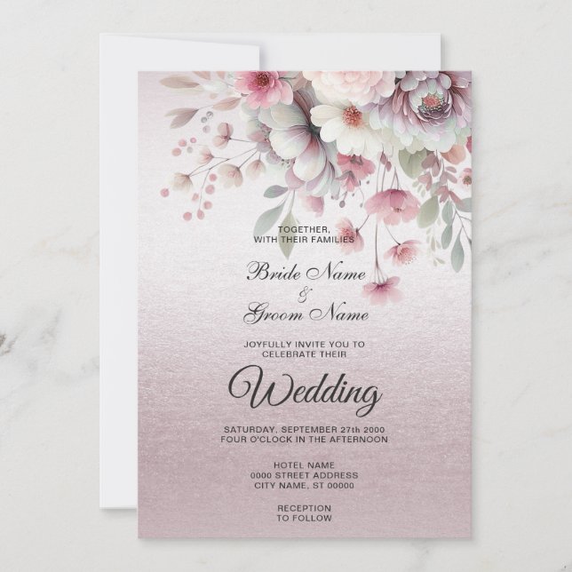 Einladung zur Hochzeit in einem modernen Rosa-Weiß (Vorderseite)