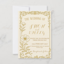 Einladung zur Hochzeit in Gold Floral