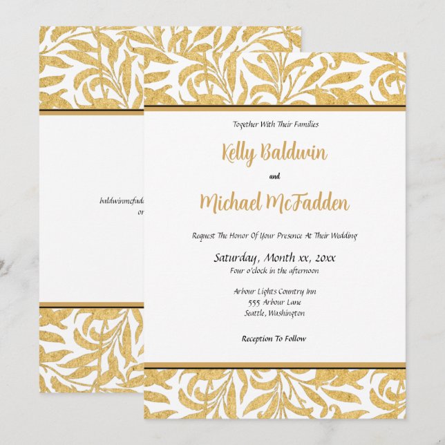 Einladung zur Hochzeit in Gold und Schwarz (Vorne/Hinten)