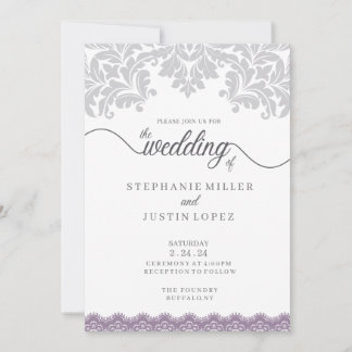 Einladung zur Hochzeit in Grau und Dusty Lila Scro