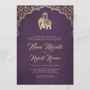 Einladung zur Hochzeit in Indien, Lila, Gold, Gane