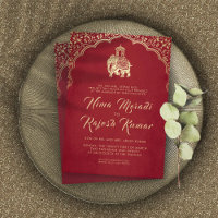 Einladung zur Hochzeit in Indien, Rot, Gold, Ganes