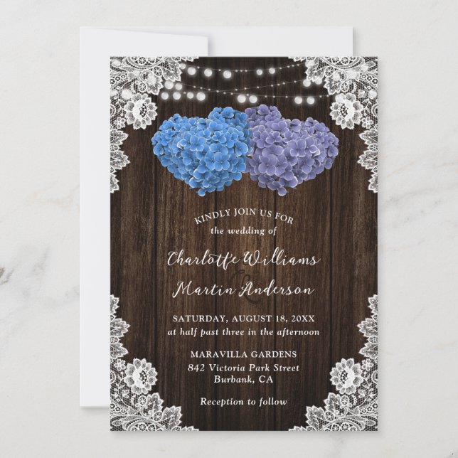 Einladung zur Hochzeit in Lila und blauer Blüte (Vorderseite)