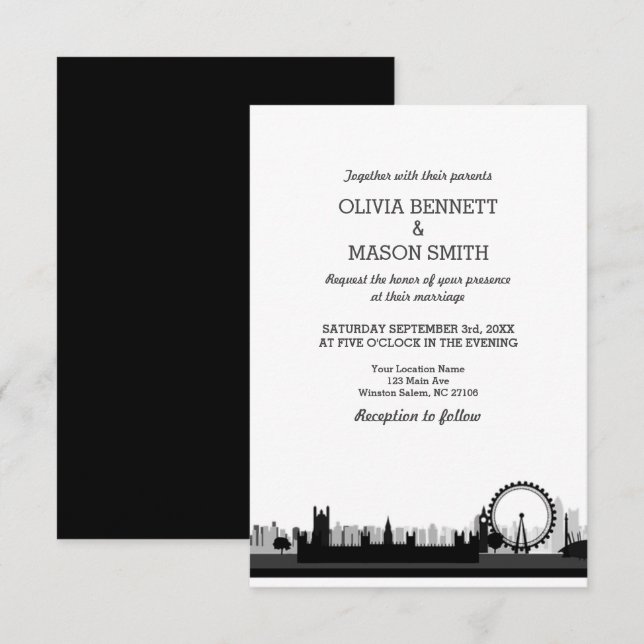 Einladung zur Hochzeit in London Skyline Cityscape (Vorne/Hinten)