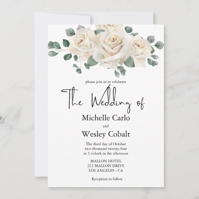 Einladung zur Hochzeit in Minimalistischer Weiß un (Vorderseite)
