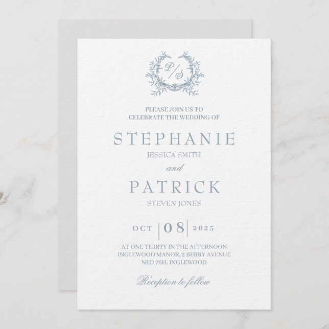 Einladung zur Hochzeit in Monogramm-Schriftzeichen (Vorne/Hinten)