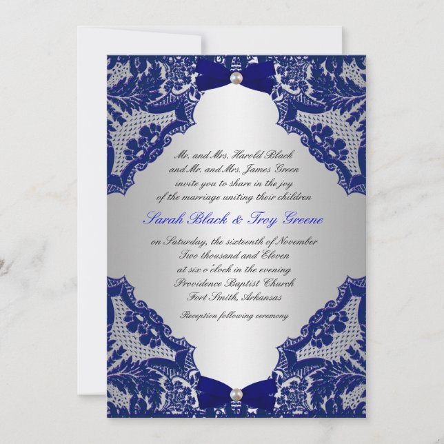 Einladung zur Hochzeit in Navy und Silver (Vorderseite)