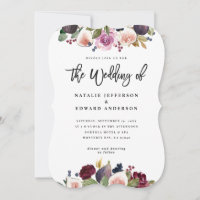 Einladung zur Hochzeit in Rosa, Bordeaux und Feige