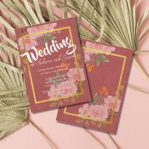 Einladung zur Hochzeit in Rosa, Flora und Gold