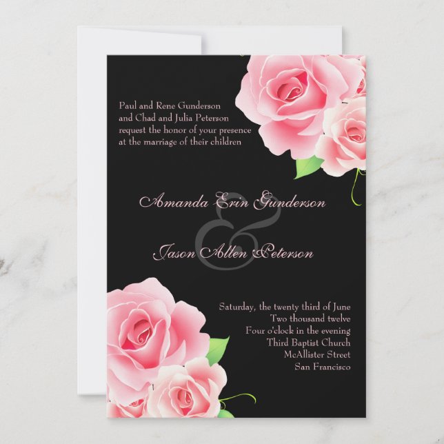 Einladung zur Hochzeit in Rosa [Schwarz] (Vorderseite)