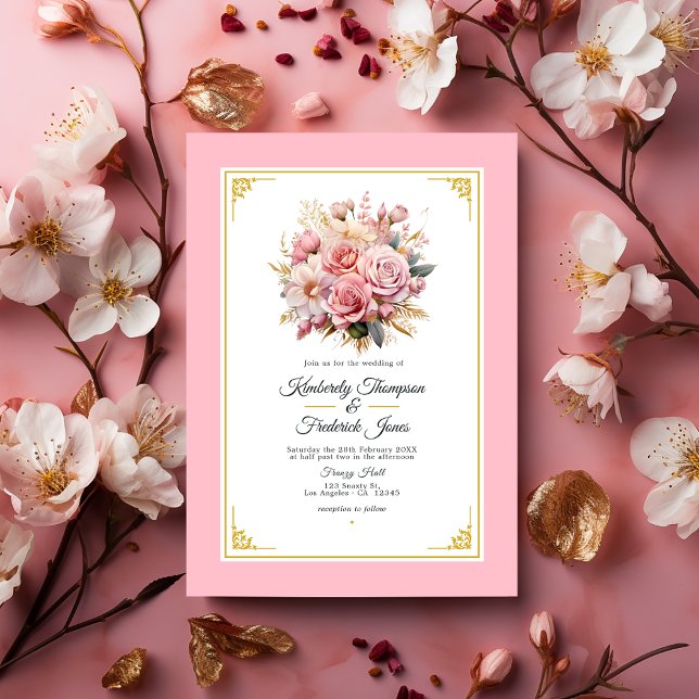 Einladung zur Hochzeit in Rosa und Gold (Pink and Gold Floral Wedding)