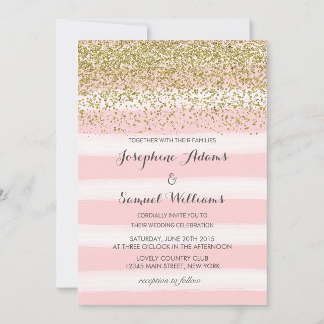 Einladung zur Hochzeit in Rosa und Gold (Vorderseite)