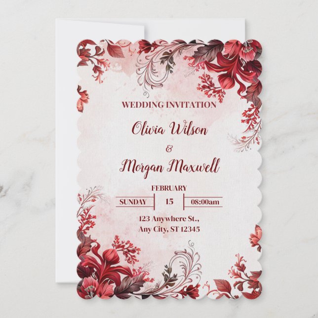 Einladung zur Hochzeit in Rosa und Rot-Flora (Vorderseite)