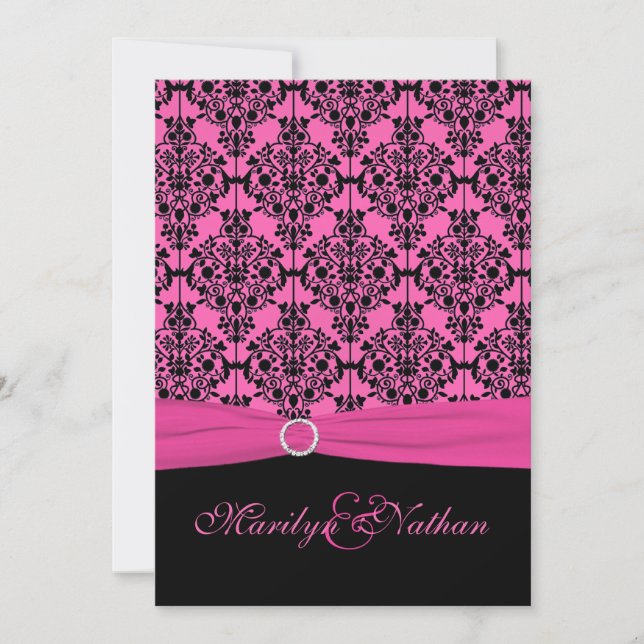 Einladung zur Hochzeit in Rosa und Schwarz (Vorderseite)