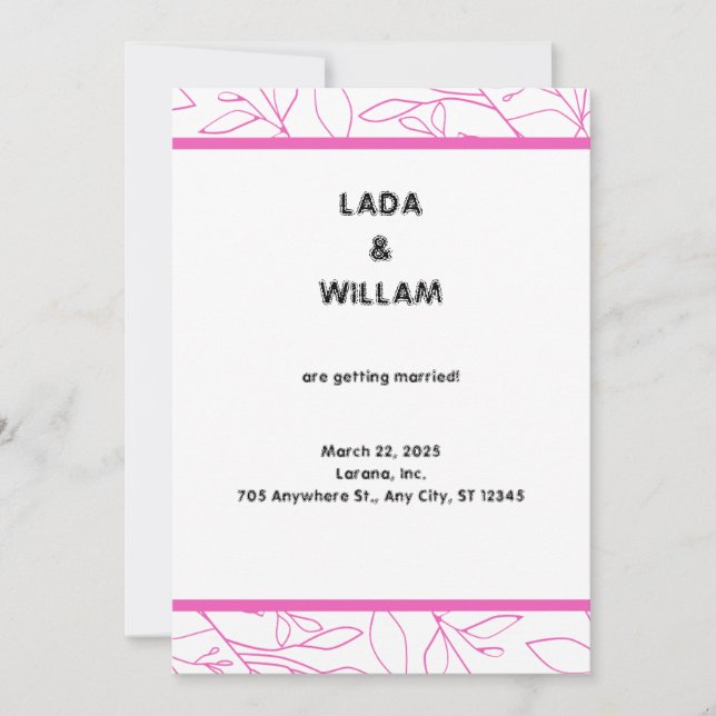 Einladung zur Hochzeit in Rosa und Weiß (Vorderseite)