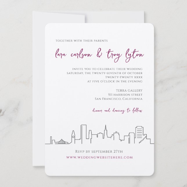 Einladung zur Hochzeit in San Francisco City Skyli (Vorderseite)
