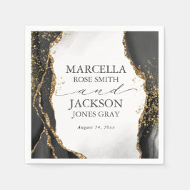 Einladung zur Hochzeit in Schwarz, Gold und Grau Serviette