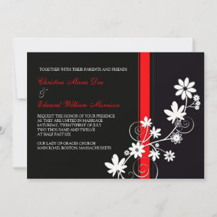 Einladung zur Hochzeit in Schwarz-Rot-Blume
