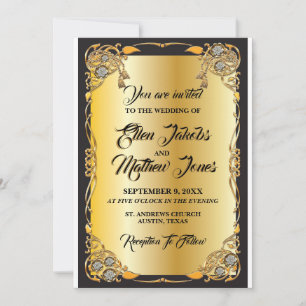 Einladung zur Hochzeit in Schwarz und Gold