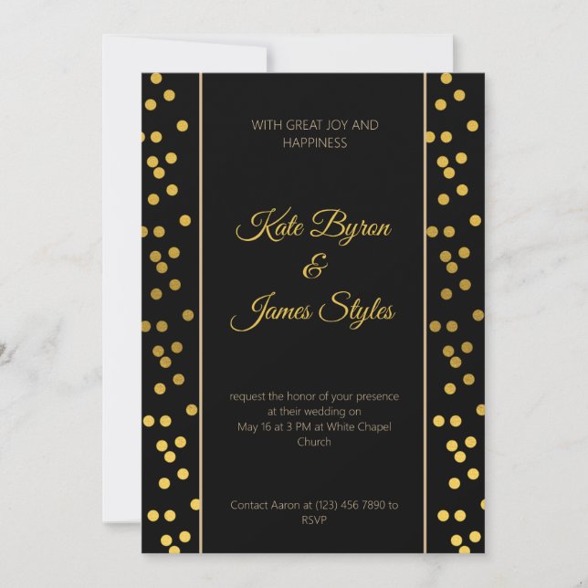 Einladung zur Hochzeit in Schwarz und Gold (Vorderseite)