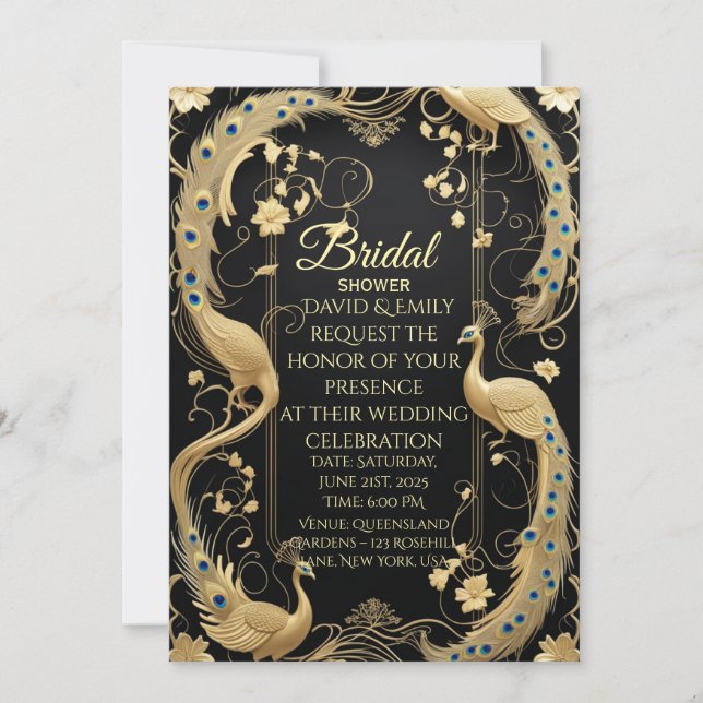 Einladung zur Hochzeit in Schwarz und Gold (Vorderseite)