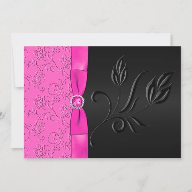 Einladung zur Hochzeit in Schwarz und Heiß Rosa (Vorderseite)