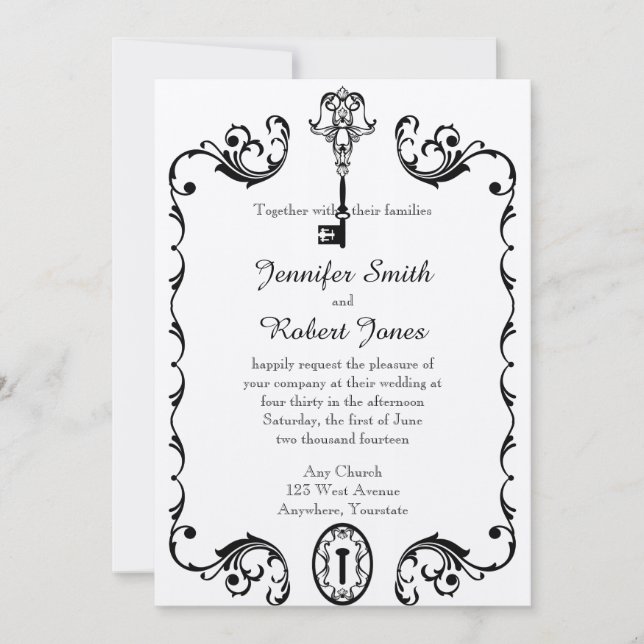 Einladung zur Hochzeit in Schwarz und Weiß (Vorderseite)
