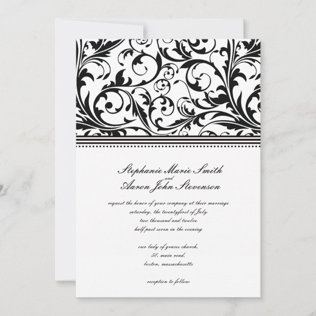 Einladung zur Hochzeit in Schwarz/Weiß (Vorderseite)