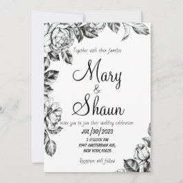 Einladung zur Hochzeit in Schwarz-Weiß-Blume