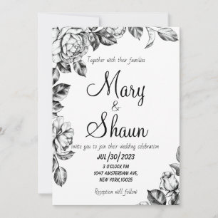 Einladung zur Hochzeit in Schwarz-Weiß-Blume