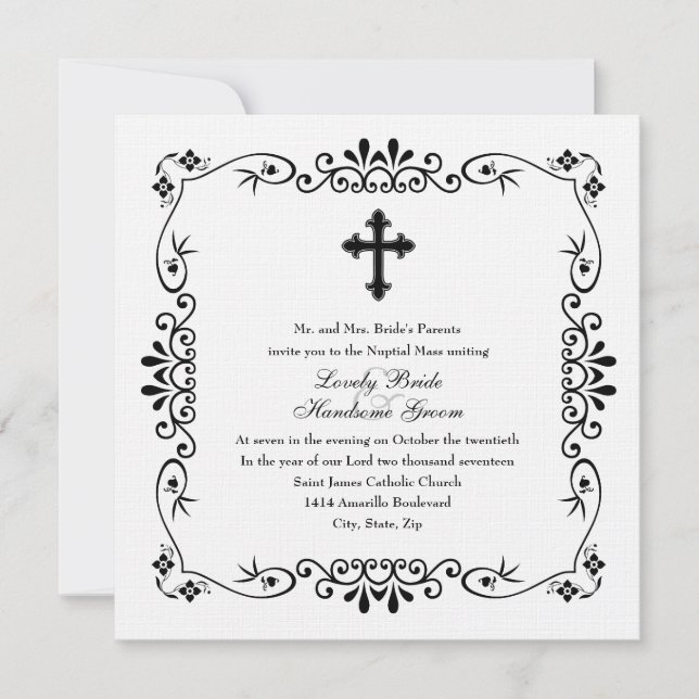 Einladung zur Hochzeit in Schwarz-Weiß-Kreuz (Vorderseite)