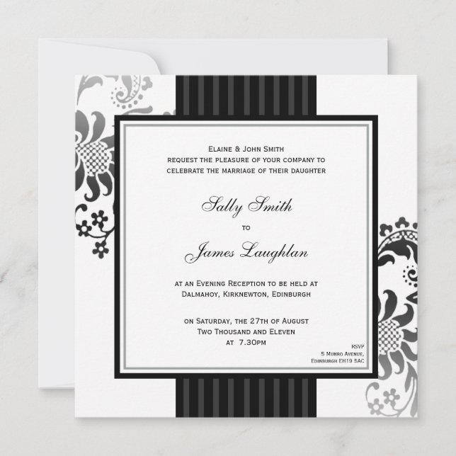 Einladung zur Hochzeit in Schwarz-Weiß-Monochrom (Vorderseite)