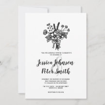 Einladung zur Hochzeit in Schwarz-Weiß-Wildblume