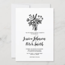 Einladung zur Hochzeit in Schwarz-Weiß-Wildblume