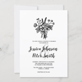 Einladung zur Hochzeit in Schwarz-Weiß-Wildblume