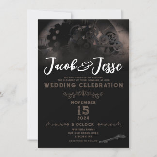 Einladung zur Hochzeit in Steampunk - Flachkarte