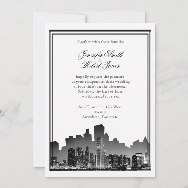 Einladung zur Hochzeit in Urlaubsort Chicago (Vorderseite)