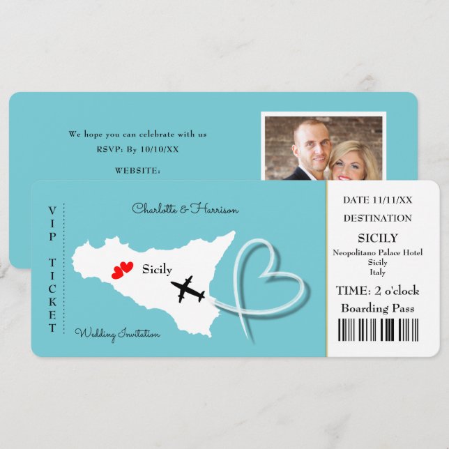 Einladung zur Hochzeit in Urlaubsort Sizilien (Vorne/Hinten)