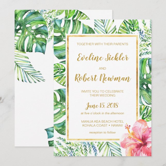 Einladung zur Hochzeit in Urlaubsort Tropical Beac (Vorne/Hinten)