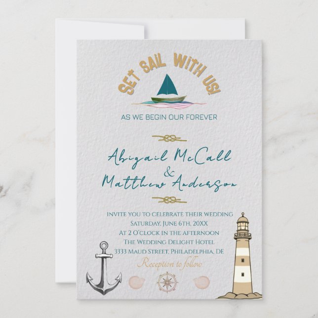 Einladung zur Hochzeit in Urlaubsort von Nautical  (Vorderseite)